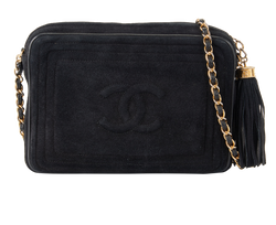 Vintage Tassel Camera Bag, Suede, Black, 0654139, AC, 2*